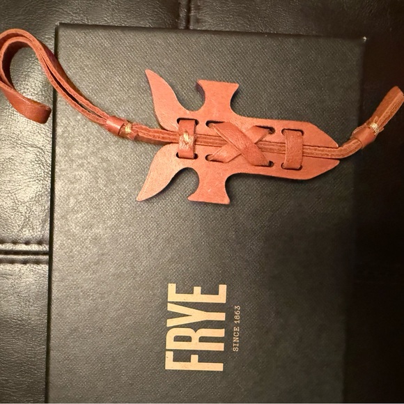 New Authentic Frye cognac leather key fob chain purse bag tote charm $69 luggage - Picture 3 of 3